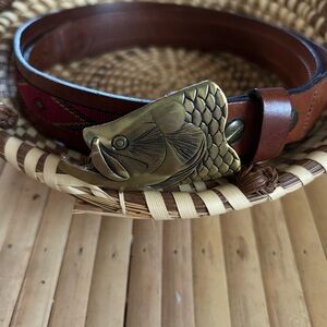 Men's Larry Ellis Leather Belt with Fish Buckle